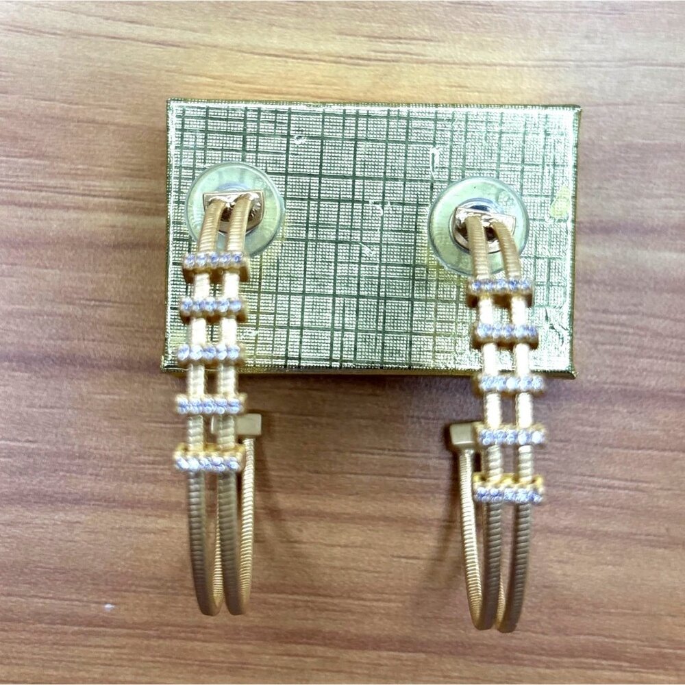 Hoop Earrings Gold Tone Metal Push Back Elegant Crystal Style New with Tags